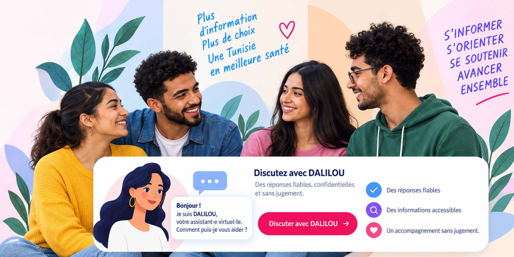Jeunes adultes dans un échange bienveillant